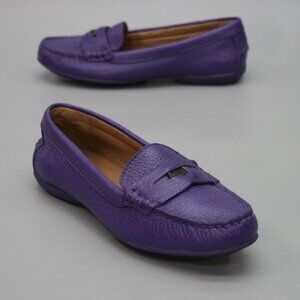 Coach Ladies 5 Penny Loafers Purple Pebbled Leather Classic Moc-toe Shoes Flats